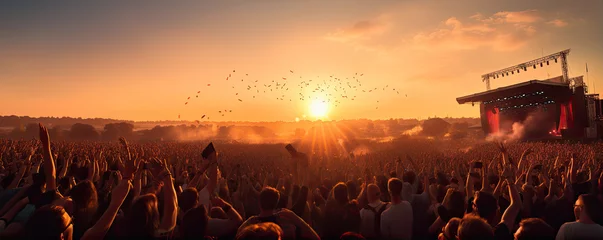 Gordijnen Crowd people at concert travel music festival. panorama photo © amazingfotommm