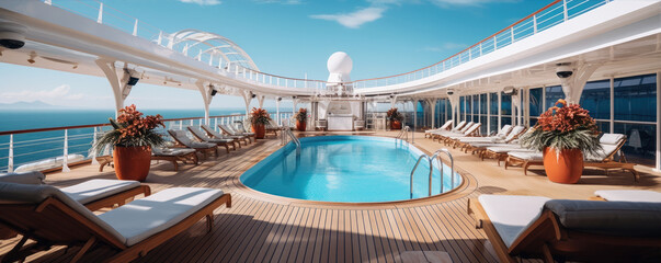 Luxury pool at cruise ship at summer vacation. - obrazy, fototapety, plakaty