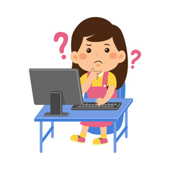 Fototapeta na wymiar cute little kid girl use computer