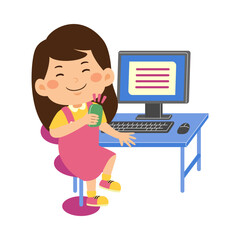 cute little kid girl use computer