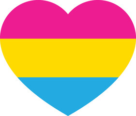 Pink, yellow, and blue colored heart icons, as the colors of the pansexual flag. LGBTQI concept. Flat design illustration.