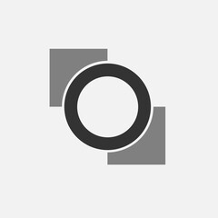 Full circle with partial square logo, forming arrow shape diagonally. Letter O logo.