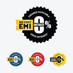 No Cost Emi, 0% Interest, Icon, Badge, logo, emblem, symbol, sticker, flat vector, isolated illustration. 