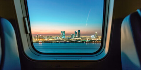 Fototapeta premium Airline business class city view - Generative AI