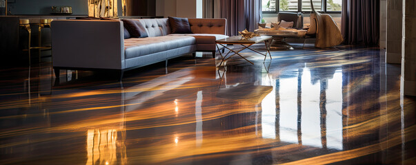 Epoxy modern floor coverings interior marble or wood style. - obrazy, fototapety, plakaty