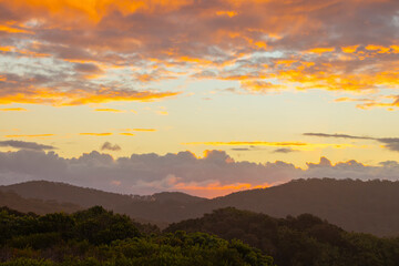 Fototapeta na wymiar Sunset view of Australian hinterland from Hastings Point, New South Wales