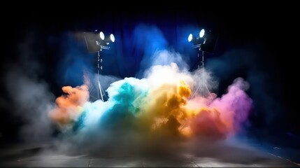 Stage Light with Colored Spotlights and Smoke