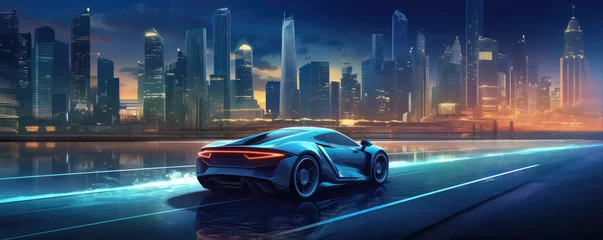 Foto op Plexiglas Riding on a night city, futuristic drive concept. © amazingfotommm