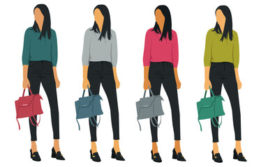 set of fashion women with bag silhouette vector illustration