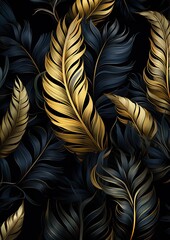 Gold and black tropical palm leaves. Luxury Creative nature background. Minimal summer abstract jungle or forest pattern.