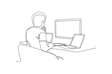 One continuous line drawing of effective and productive concept. Doodle vector illustration in simple linear style. 