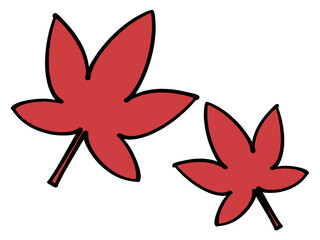 シンプルな二枚の赤いもみじのイラスト素材　主線あり