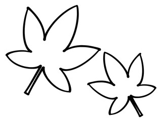 シンプルな二枚のもみじのイラスト素材　線画