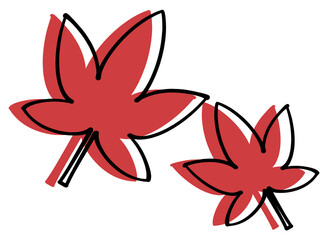 シンプルな二枚の赤いもみじのイラスト素材　ずらし