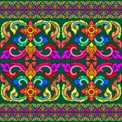 Fototapeta na wymiar Thai Ikat seamless pattern.geometric ethnic oriental seamless pattern traditional on dark green background.