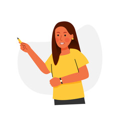 Woman showing something using marker in presentation wearing short sleeves