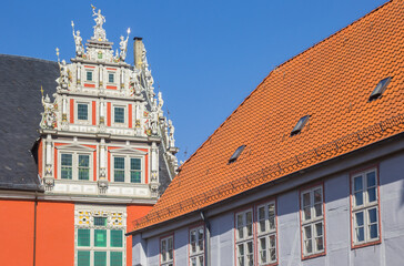 Decorated facade of the historic university in Helmstedt, Germany