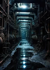Foto op Canvas Underground sewer system pipes and dark water. © amazingfotommm