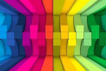 Colorful waves boxes abstract background 3D render illustration