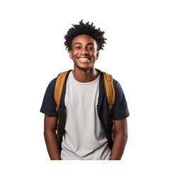 cute black student Successful smile on transparent background (png). - obrazy, fototapety, plakaty