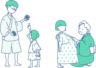 浴衣を着る　シンプル　イラスト
