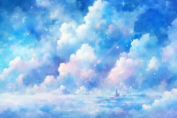 Oniryczne Niebo: Anime w Stylu Akwareli Ukazujące Piękne, Marzeniowe Wrażenie - Generative AI 7