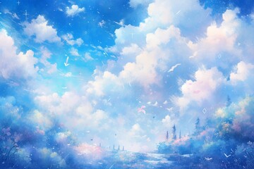 Oniryczne Niebo: Anime w Stylu Akwareli Ukazujące Piękne, Marzeniowe Wrażenie - Generative AI 5