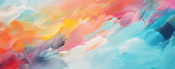 Abstract rough colorful multicolored art painting texture with oil brushstroke, panorama. Generative Ai.