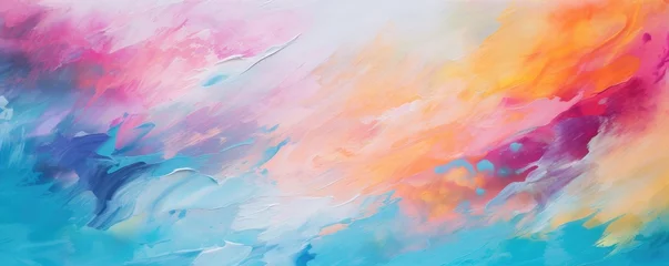 Crédence de cuisine en verre imprimé Mélange de couleurs Abstract rough colorful multicolored art painting texture with oil brushstroke, panorama. Generative Ai.