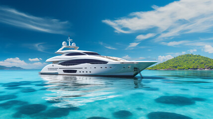 Fototapeta na wymiar Beautiful luxury yacht over ocean water background