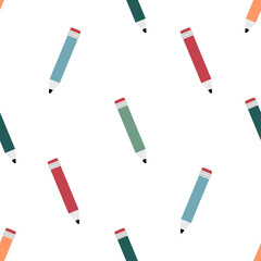 Seamless pattern with colored pencils. For card, posters, banners, books, printing on the pack, clothes, fabric, wallpaper, textile or dishes.