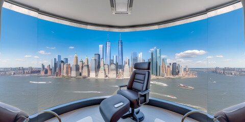 City aerial view from the airplane window - Generative AI