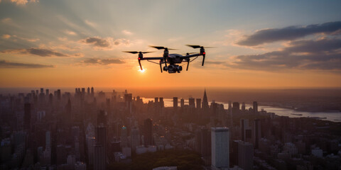 Drone flying over New York City - Generative AI