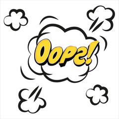 Oops comic text speech bubble vector green isolated on white. Sound effect bang cloud icon of black phrase lettering on white background. Vector illustration