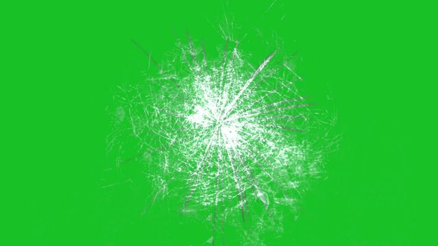 Glass break motion graphic effects on green screen background.