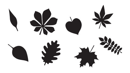 Silhouette autumn leaves, set. Simple cartoon flat style, vector illustration.