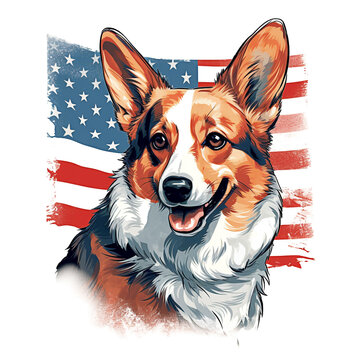 Cool corgi dog with USA flag
