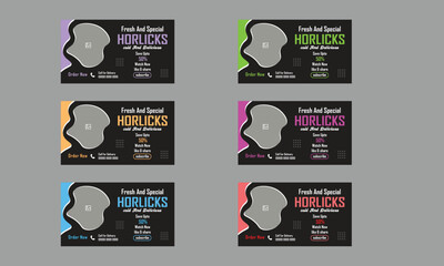 Horlicks instant malted youtube thumbnail design illustration, Horlicks & Drinks social media post template vector,  cold And Delicious,
