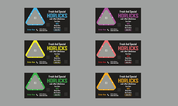 cold And Delicious Horlicks, youtube thumbnail design Vector illustration. Horlicks instant malted milk drink display for sale on the hypermarket shelf with selective focus.