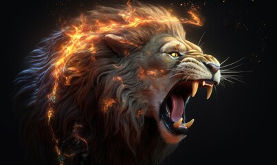The mighty lion with flames and a powerful presence