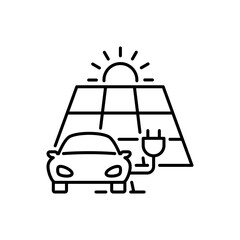 Electric car carging with solar energy line icon. Editable stroke