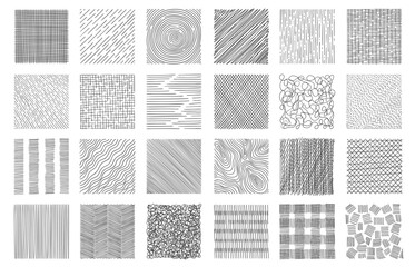 Hand drawn hatching. Hatched squaresdrawing technic, geometric shapes crosshatch strokes, simple doodle sketch design elements. Vector isolated set - obrazy, fototapety, plakaty