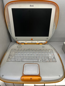 July 21, 2023, Kyiv, Ukraine. Tech Museum - photos of old and vintage monitors, laptops, phones and other Apple equipment