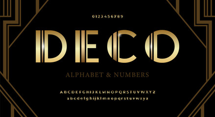 Bold gold alphabet in art deco style.