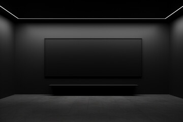 3d render of black interior with empty tv screen. Mock up