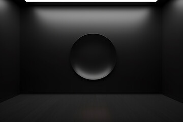 Empty black room with circle in the center. 3D rendering, for logo.