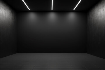 3d rendering of empty black room with lamps on the wall. 