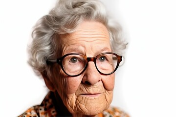 Elderly woman wear glasses, portrait of grandma