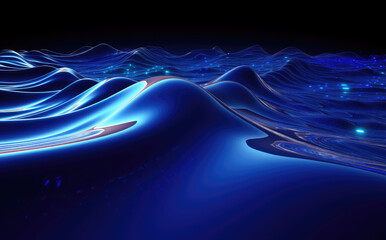 abstract blue background with smooth lines and waves, created with generative AI technology.