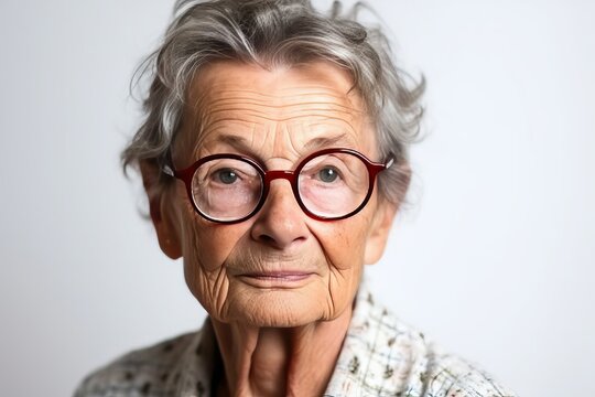 Elderly woman wear glasses, portrait of grandma
